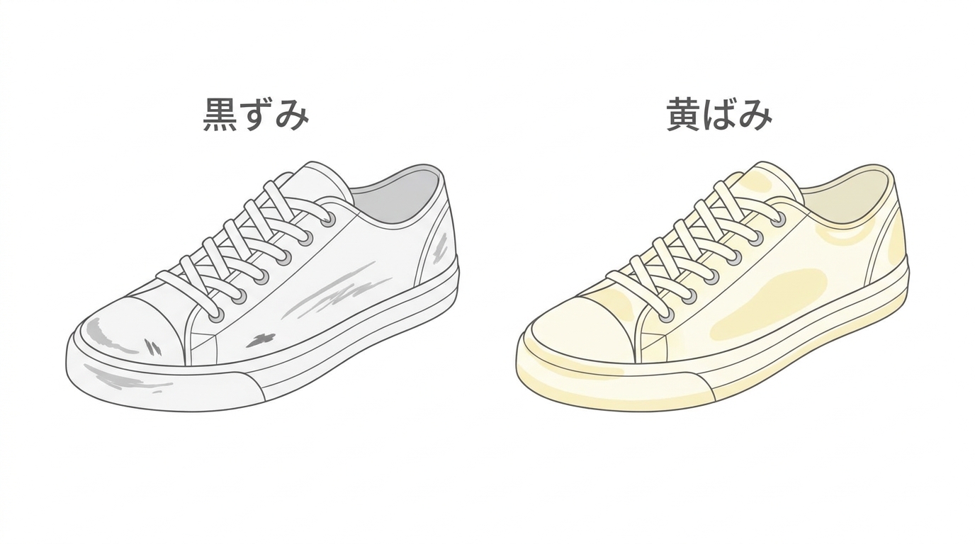 白スニーカーの黒ずみと黄ばみの見分け方