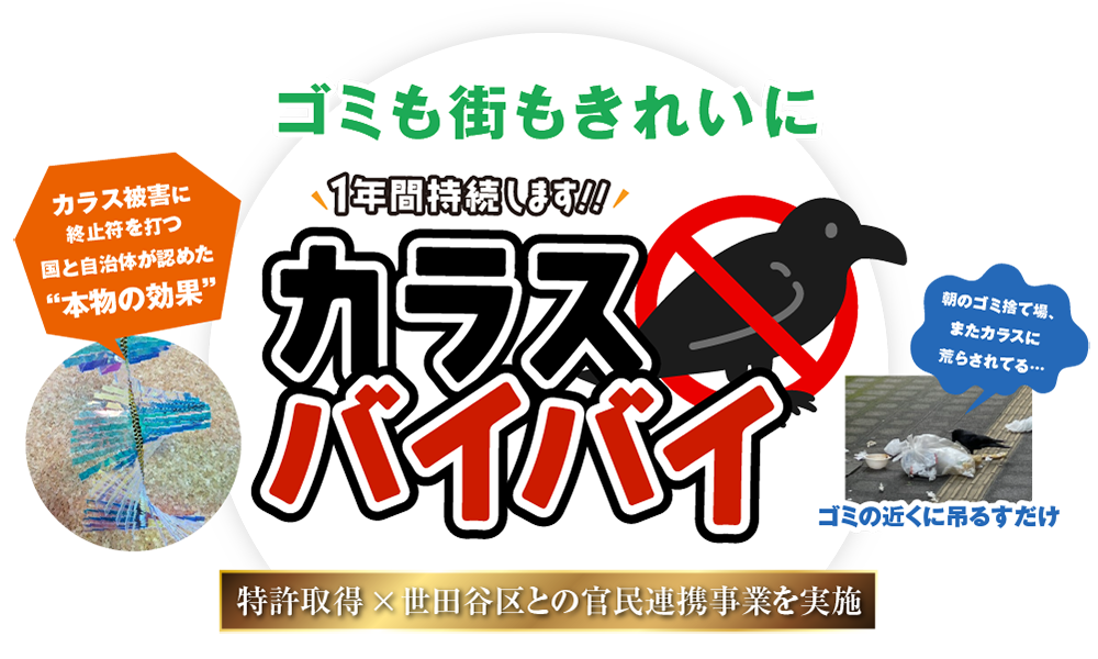 ゴミも街もきれいに　カラスバイバイ